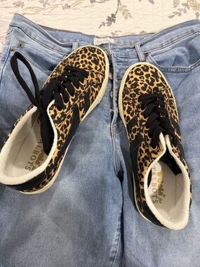 Talbots Leopard-Print Lace-Up Sneakers in Tan and Black